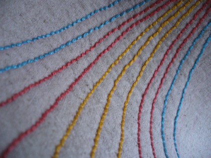 Embroidered Rainbow Stitches Linen Bag